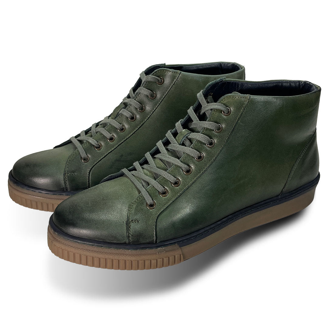 High Top Leather Trainers Men's Green Shoes