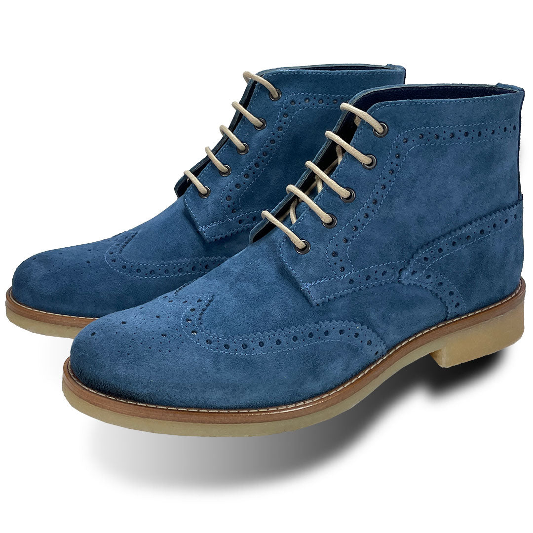 Brogue Boots Navy Boot Mens Shoes Men's Blue Suede Brogue Boots