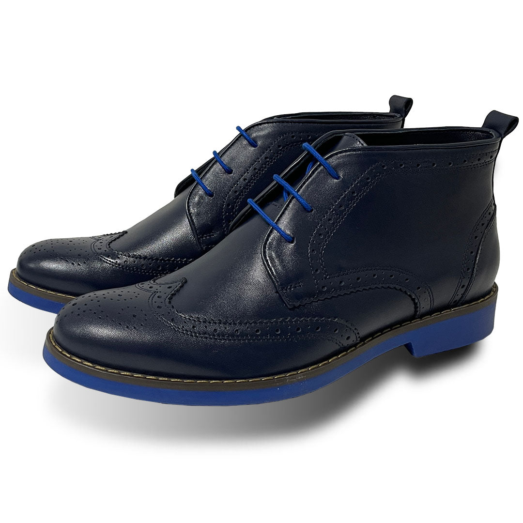 Men's Blue Leather Brogue Boots Blue Sole - Main Image