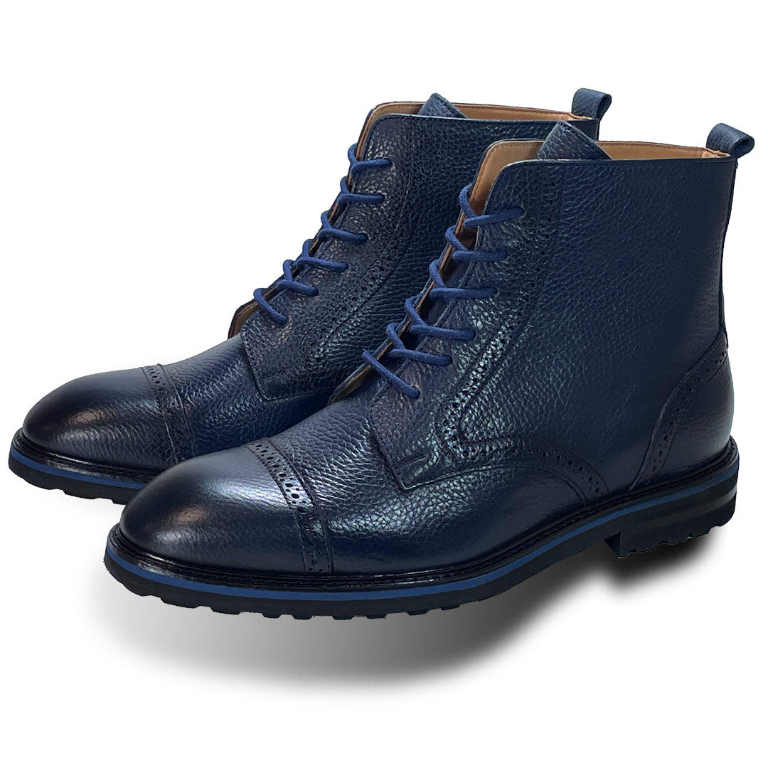 Men's Blue Leather Brogue Boots