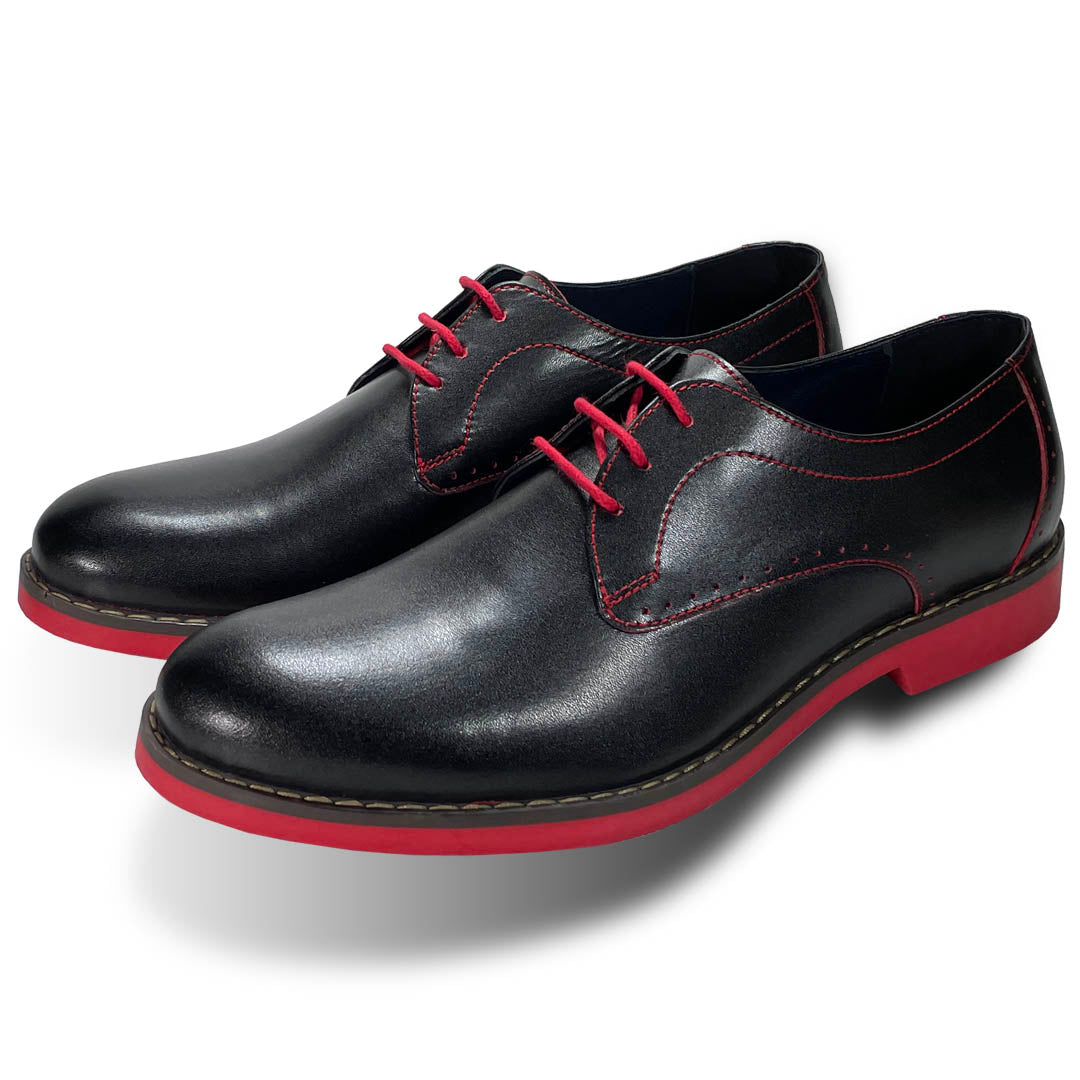 Men's Black Leather Derby Shoes Red Soles