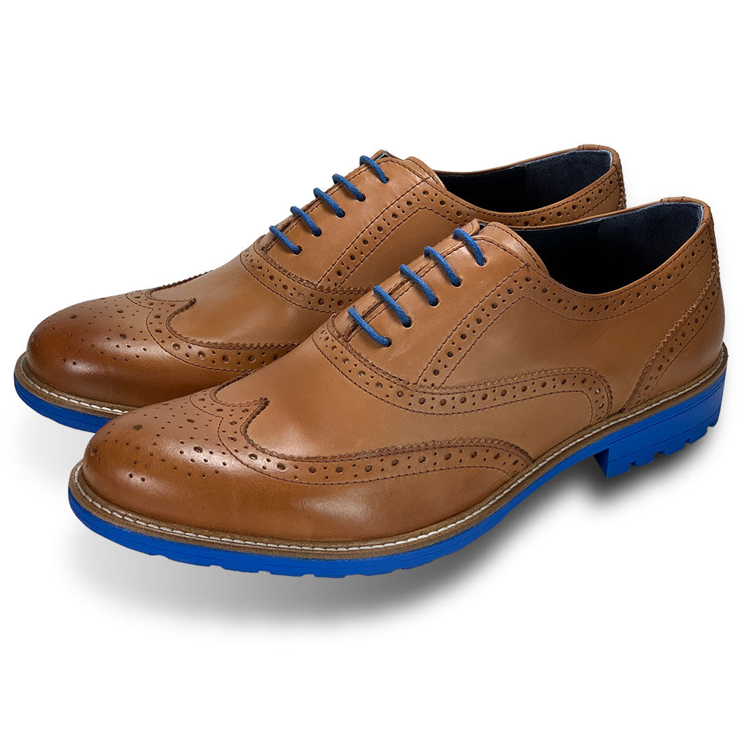 Tan Brogues Men's Leather Shoes Blue Soles