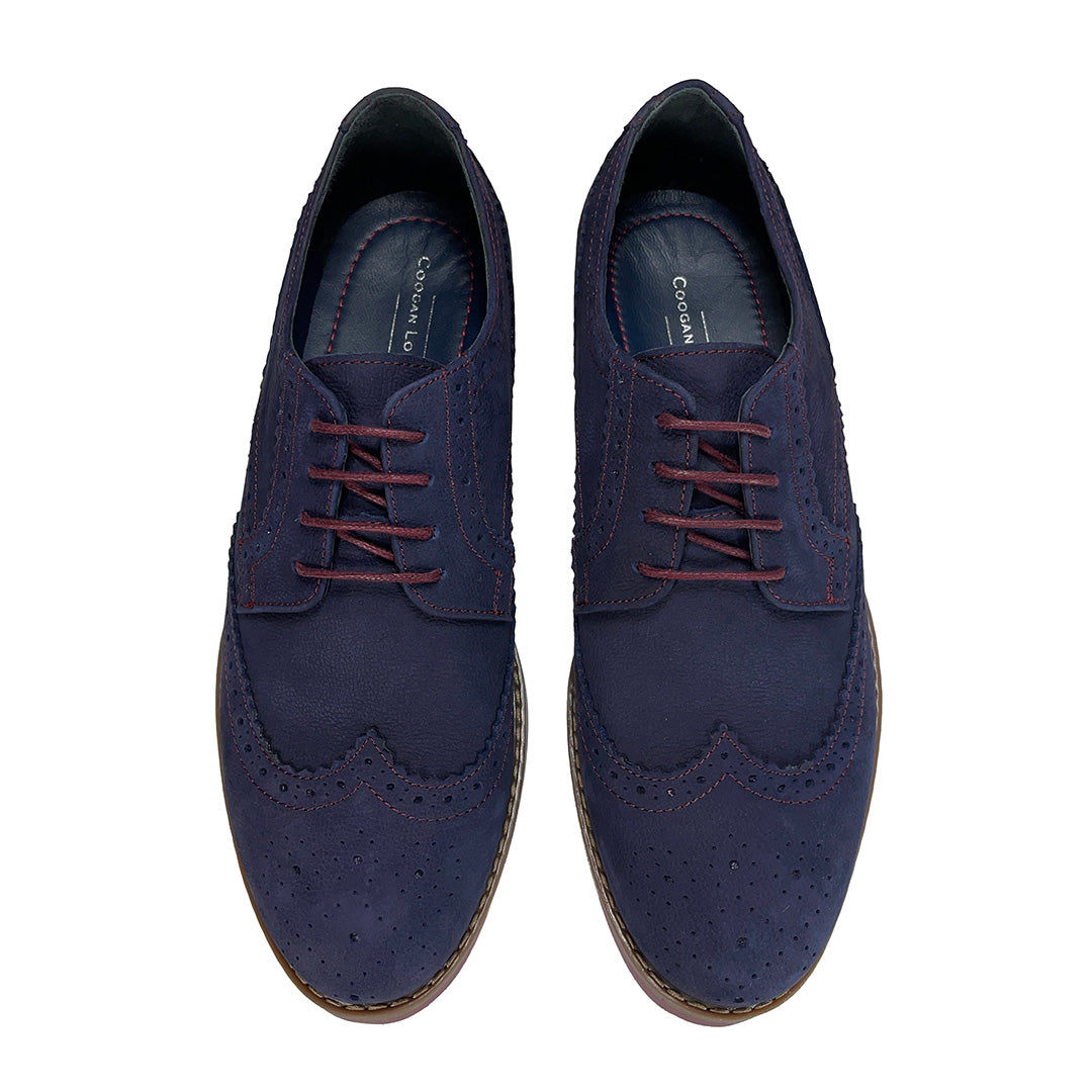 Blue Brogues Men's Leather Shoes Burgundy Soles – Coogan London