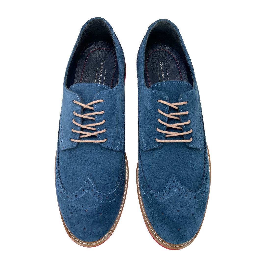 Men's Blue Suede Brogue Shoes Red Soles – Coogan London