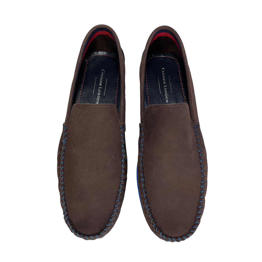 Men's Brown Leather Driving Shoes Blue Soles Coogan London