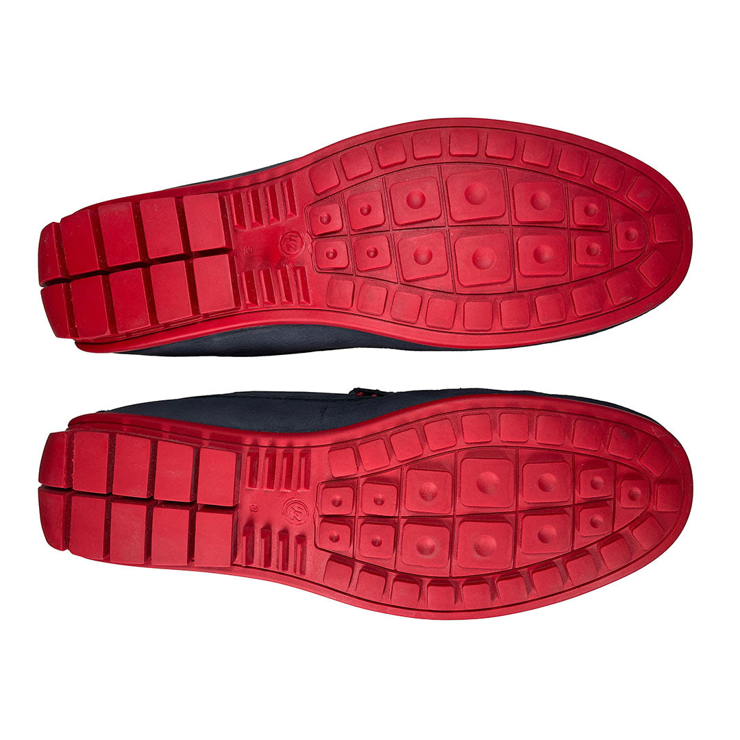 Men's Navy Leather Driving Shoes Red Soles Coogan London