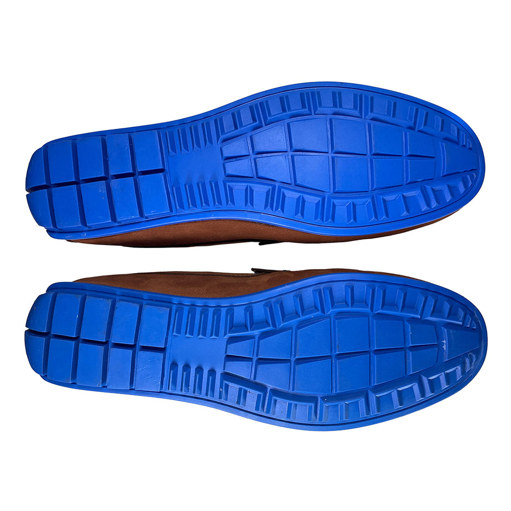 Men's Tan Leather Driving Shoes Blue Soles Coogan London