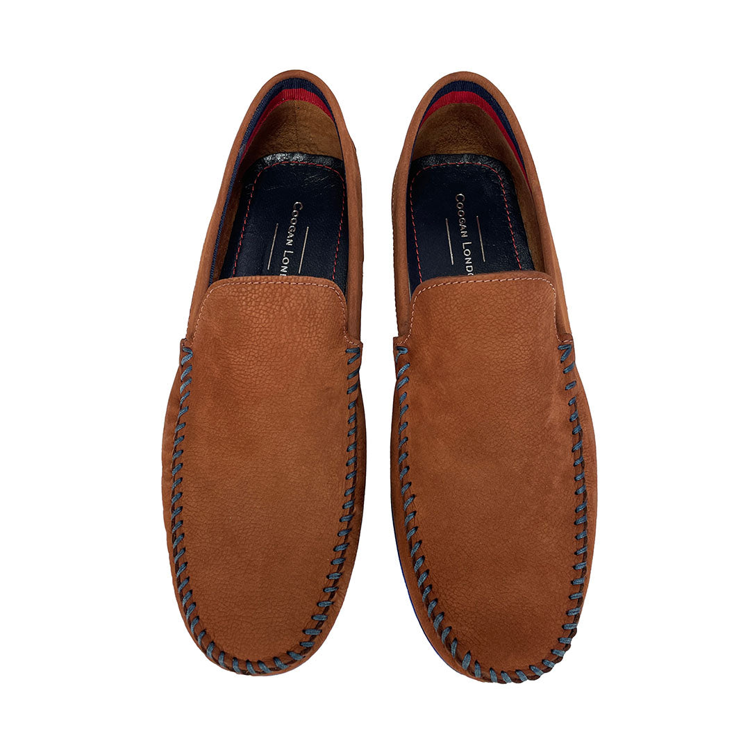 Men's Tan Leather Driving Shoes Blue Soles Coogan London