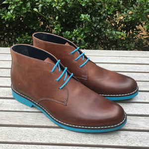 Chukka Boots Men's Dark Tan Leather Teal Blue Soles – Coogan London