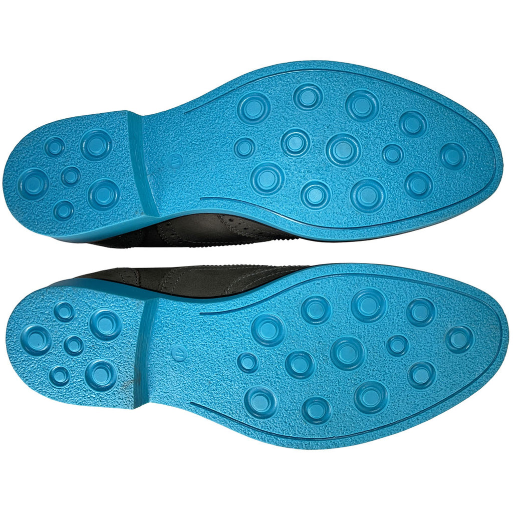 Grey Brogues Men's Waxy Leather Shoes Teal Blue Soles Coogan London