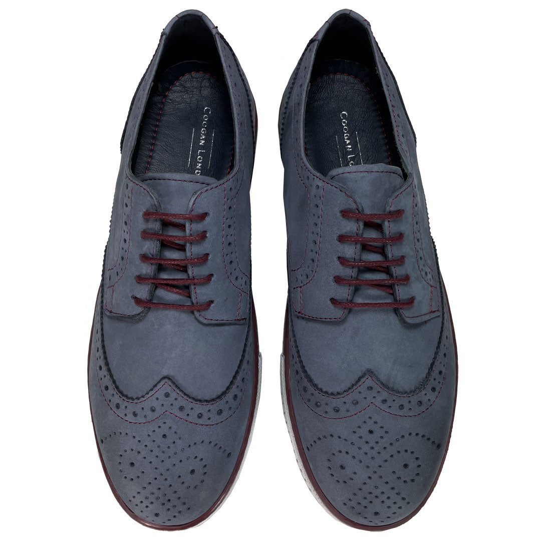 Blue Brogues Men's Leather Sneakers White Soles – Coogan London