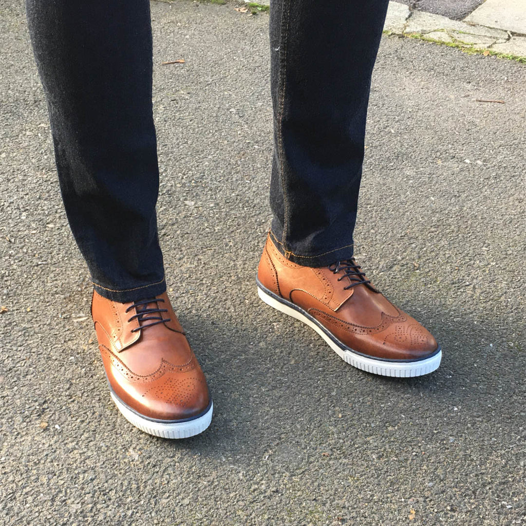 Tan Brogues Men's Leather Sneakers White Soles – Coogan London